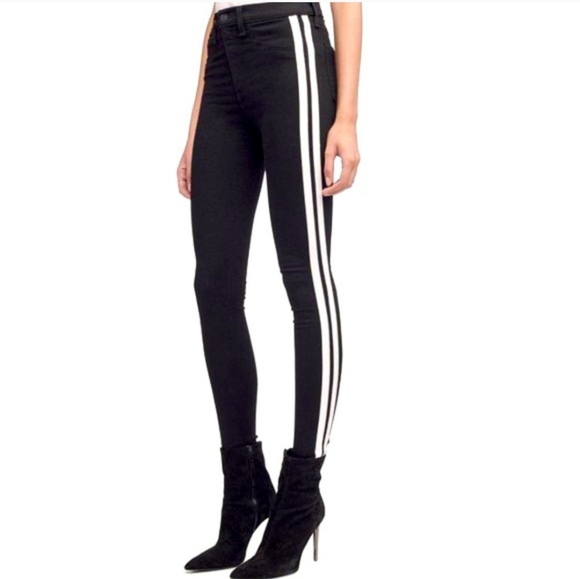 Rag & Bone Moto High Rise Side Stripe Skinny Jean Sz 27 Black & White - Picture 1 of 10